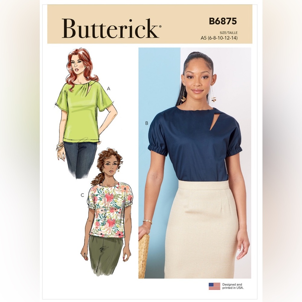 Butterick Sewing Pattern Top Blouse Shirt | B6875 | Sizes 16-18-20-22-24 | New